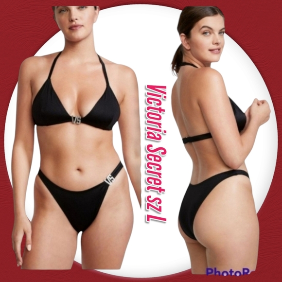NWT Victoria's Secret Woman's Bikini 2 Piece Black Swimsuit Sz L - Picture 1 of 11